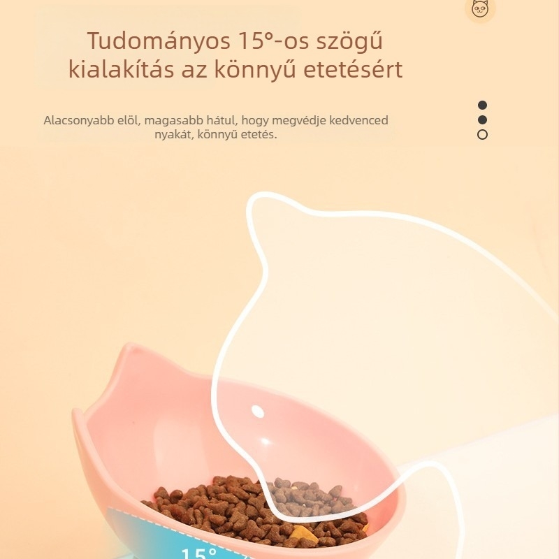 Emelt műanyag etetőtál háziállatok számára ferde peremmel, kiöntés elleni kialakítással, macskáknak és kutyáknak