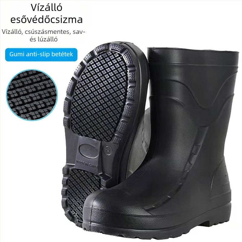 Esőcsizmák EVA felsőrész, középmagas cső, csúszásmentes talp, textil talpbetét, uniszex