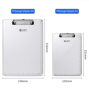 Fémes íróasztali tábla csipesz és lemezklipsz, A4/A5-hoz, lemezvastagság 5 mm, hátsó szélesség 316x226 vagy 231x154