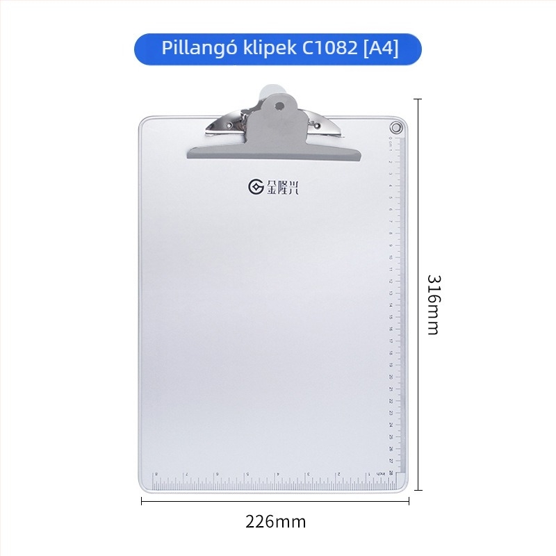 Fémes íróasztali tábla csipesz és lemezklipsz, A4/A5-hoz, lemezvastagság 5 mm, hátsó szélesség 316x226 vagy 231x154