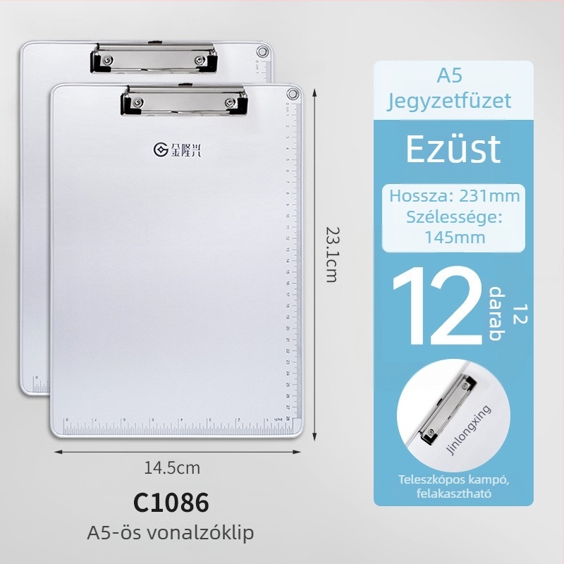 Fémes íróasztali tábla csipesz és lemezklipsz, A4/A5-hoz, lemezvastagság 5 mm, hátsó szélesség 316x226 vagy 231x154
