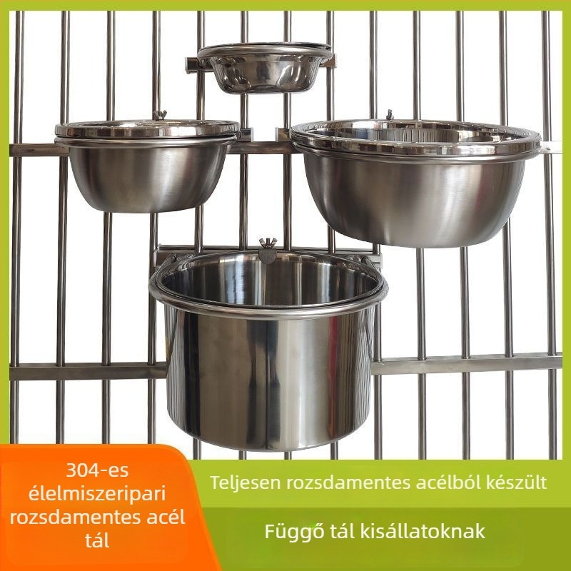 Rögzített, felakasztható kutyatál 304 rozsdamentes acélból, megdőlés elleni.