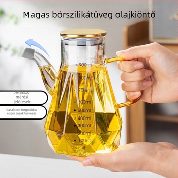 Üveg olajtartó palack sascsőr kiöntővel, csepegésmentes, graduált skálával, modern minimalista stílus