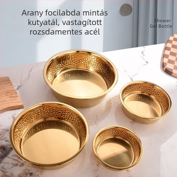 Arany színű rozsdamentes acélból készült állateledeles tál futballmintával, csúszásmentes macskáknak és kiömlés elleni kutyáknak