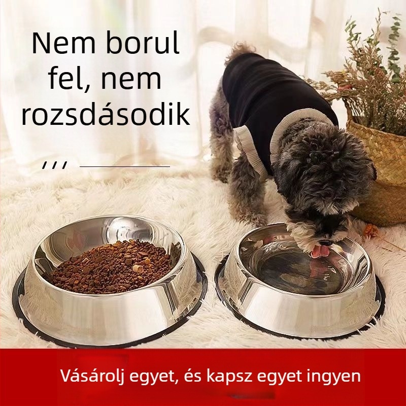 Rozsdamentes acélból készült víz- és etetőtál macskáknak és kutyáknak, nem borul fel, csúszásmentes, harapásálló
