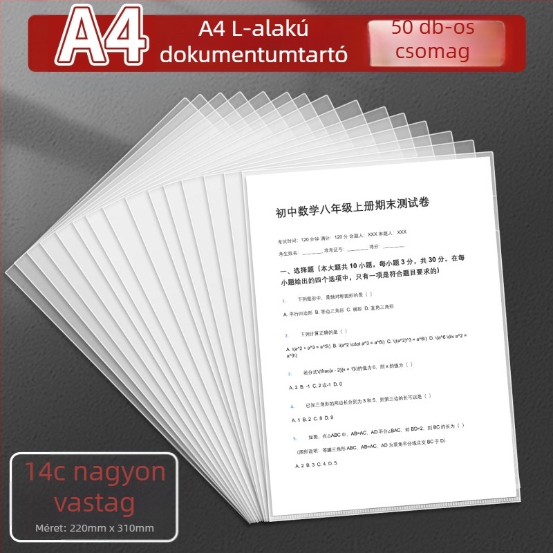 A4L dokumentum mappa L-alakú csíptetővel, PP anyagú, vízálló beéltet oldalak, modell Kbx-7091, méret 10x10