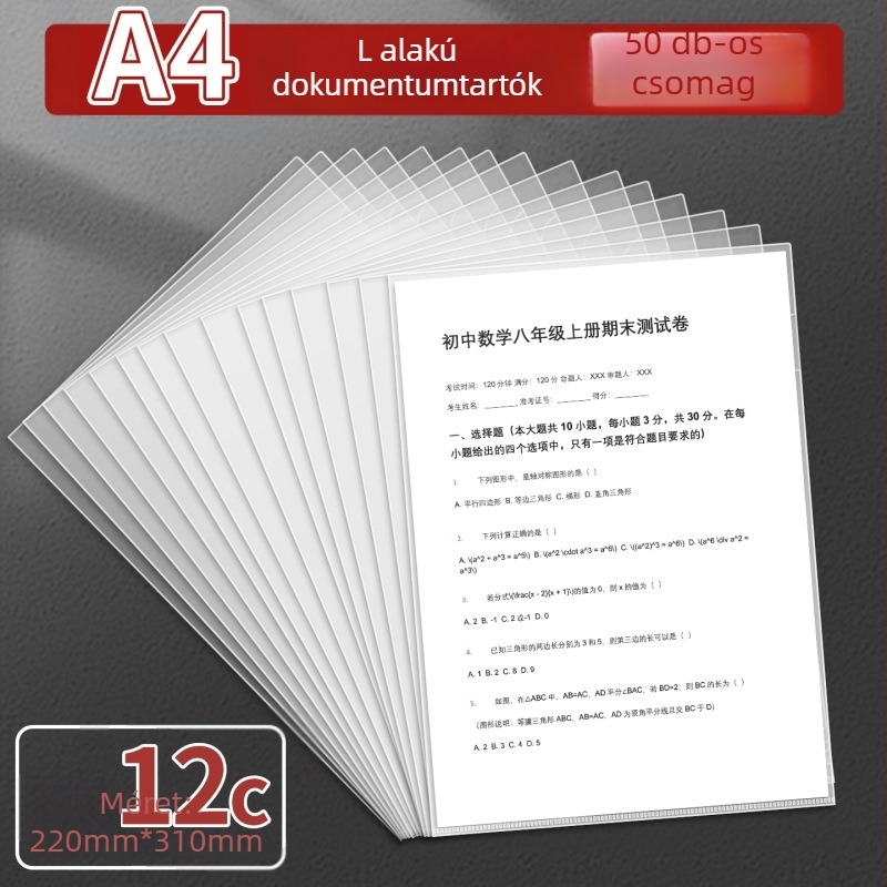 A4L dokumentum mappa L-alakú csíptetővel, PP anyagú, vízálló beéltet oldalak, modell Kbx-7091, méret 10x10