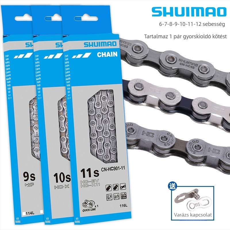 Kerékpár lánc 8–12 sebességhez; magas széntartalmú acél; 12,7-es pitch; hossz 116L/126L