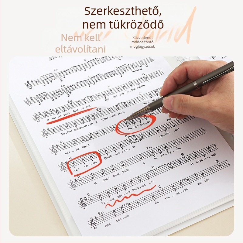 Dopamine sorozat partitúra mappa hosszú nyomáshoz tartó klippel, műanyagból, átlátszó belső oldalakkal, alkalmas zongorás kottaírásokhoz