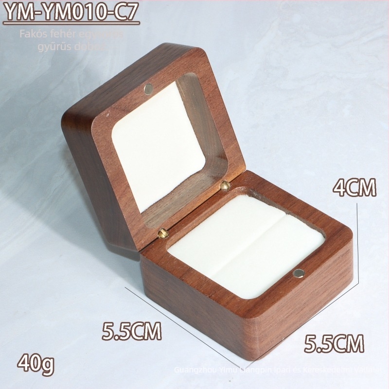 Walnutfa négyszögletes gyűrűsdoboz — ékszercsomagolás, szállítási csomagolás, külső kartonban egy polietilén zacskó