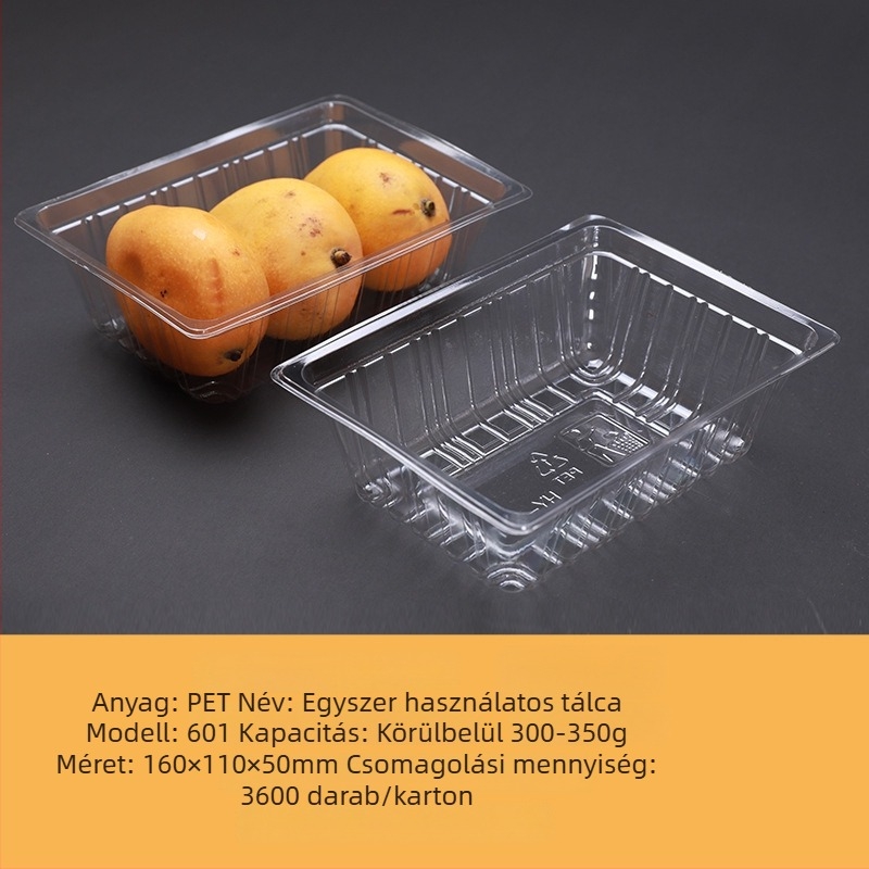 Egyszer használatos, átlátszó PET műanyag gyümölcs- és zöldségcsomagoló tál fedél nélkül, logónyomás és testreszabás lehetőséggel
