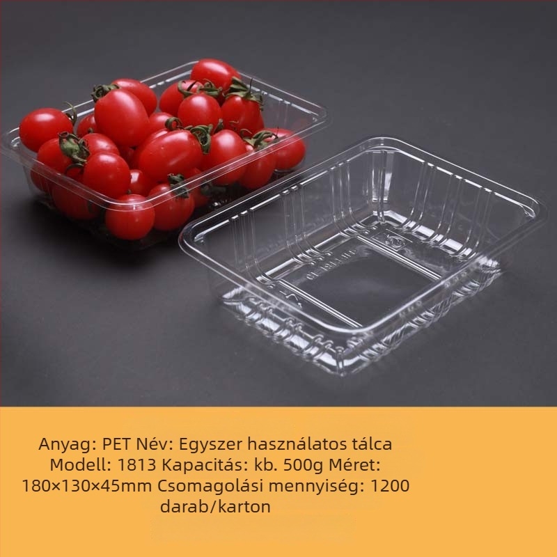 Egyszer használatos, átlátszó PET műanyag gyümölcs- és zöldségcsomagoló tál fedél nélkül, logónyomás és testreszabás lehetőséggel