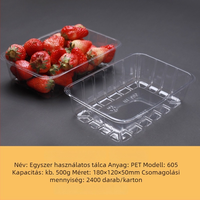 Egyszer használatos, átlátszó PET műanyag gyümölcs- és zöldségcsomagoló tál fedél nélkül, logónyomás és testreszabás lehetőséggel