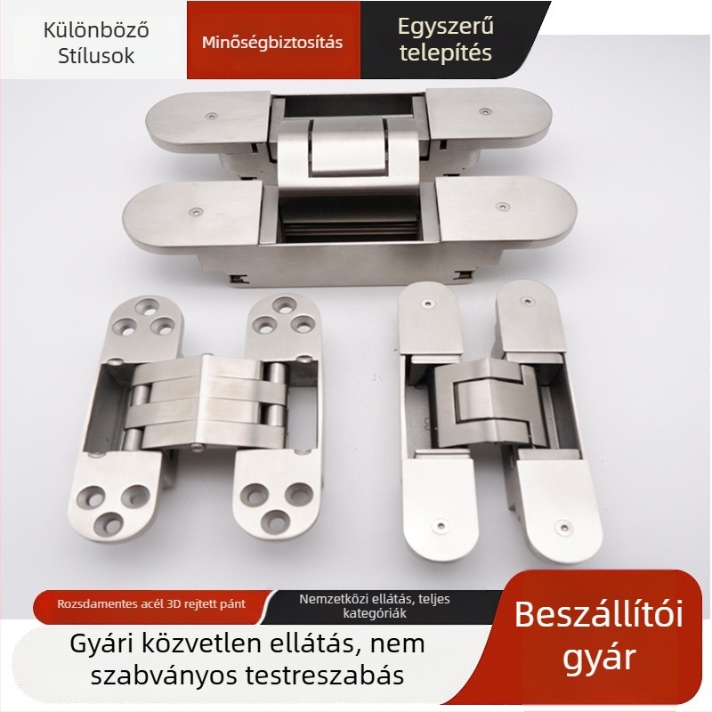 Hyl rozsdamentes acélból készült H-alakú rejtett ajtó pánt, 3D állítható, fa ajtók és összecsukható ajtókhoz, nehéz teherbírású, csiszolt felület, modell Hyl-su0067-0001