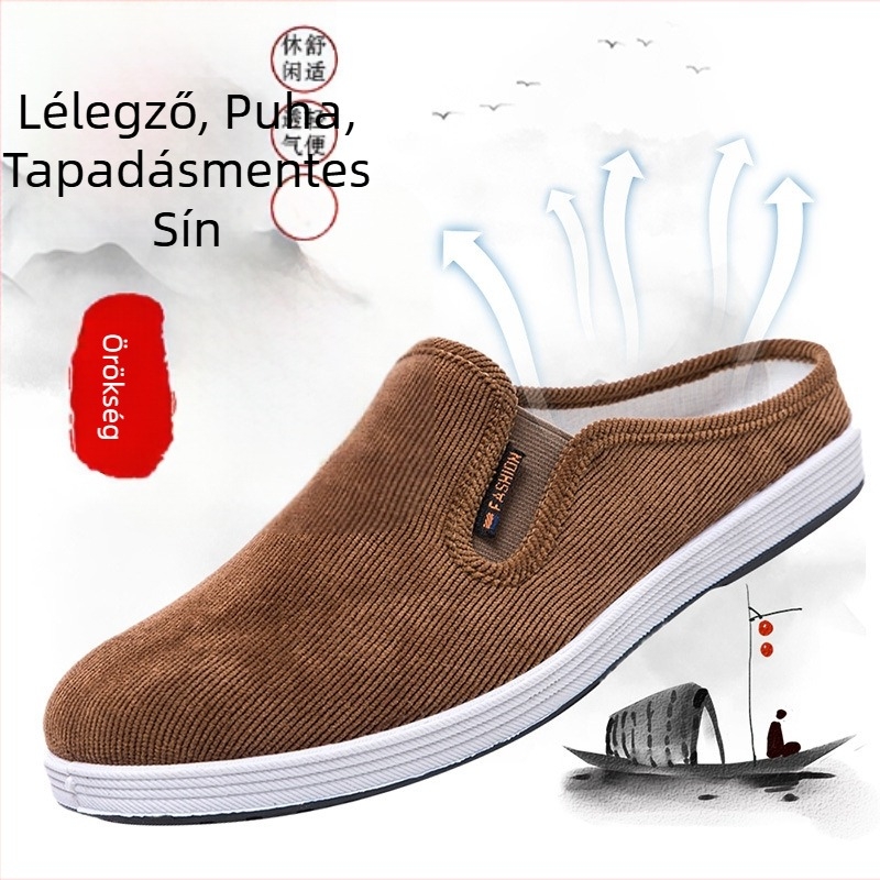 Férfi vászon Slip-On cipő, hátul nélkül, lazább stílus, műanyag talp, injektált talp-technológia