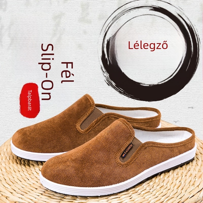 Férfi vászon Slip-On cipő, hátul nélkül, lazább stílus, műanyag talp, injektált talp-technológia