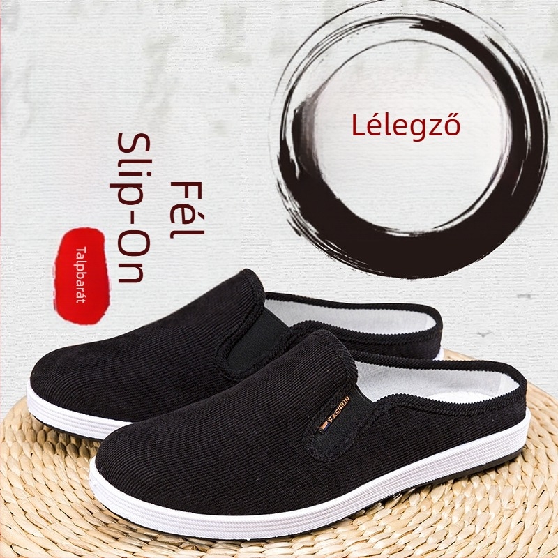 Férfi vászon Slip-On cipő, hátul nélkül, lazább stílus, műanyag talp, injektált talp-technológia
