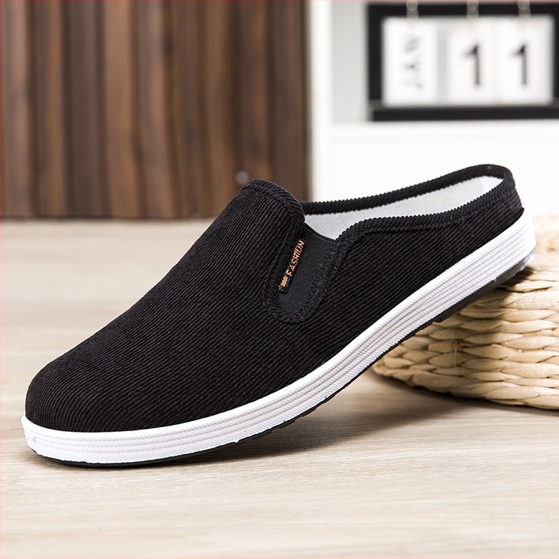 Férfi vászon Slip-On cipő, hátul nélkül, lazább stílus, műanyag talp, injektált talp-technológia