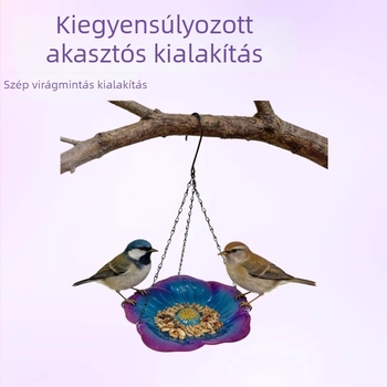 Egyensúlyozó, függő madáretető víz- és etető adagolóval — virágos stílusú erkély- és kertdísz, fém