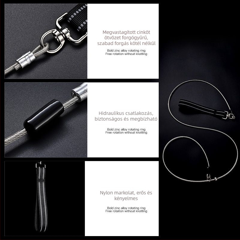 Rozsdamentes acél kutya edzőhurok póráz, sétához, professzionális edzés, erős csomó kialakítás