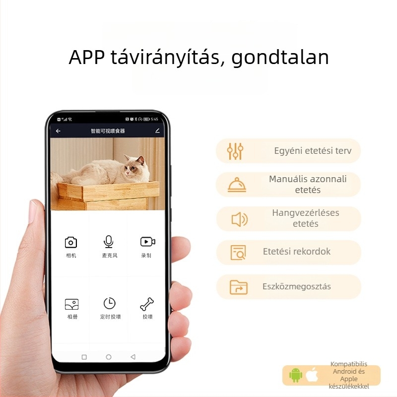 Okos etető automata háziállatok számára, időzített etetéssel és távoli vezérléssel Wi‑Fi‑vel, 6 L kapacitás