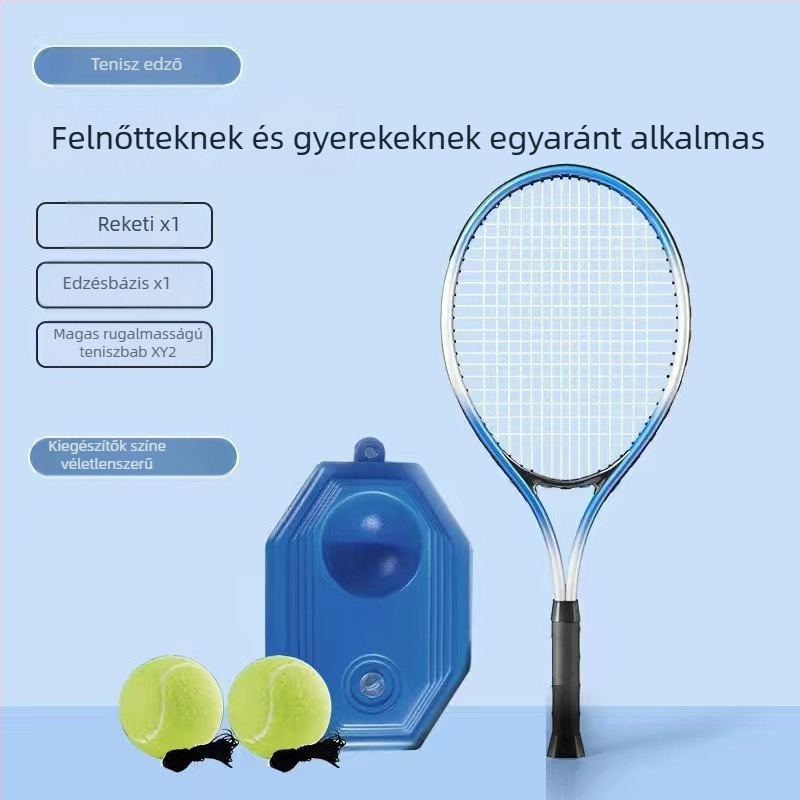 Tenisz edzőkészlet alumíniumötvözetű rakettel és nejlonkábellel – önálló edzésre szánt visszahúzó eszköz