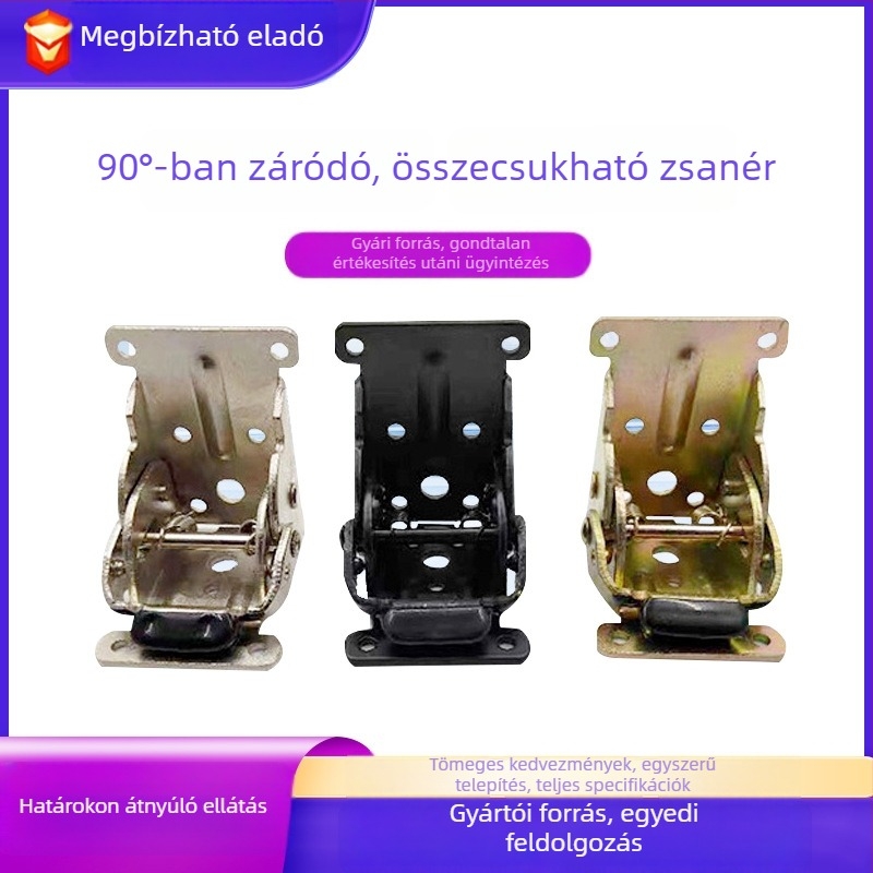 90° önzáró összecsukható pánt bútorokhoz – kivitelben jobb- és baloldali, fém tartó a kanapé vagy asztal lábához