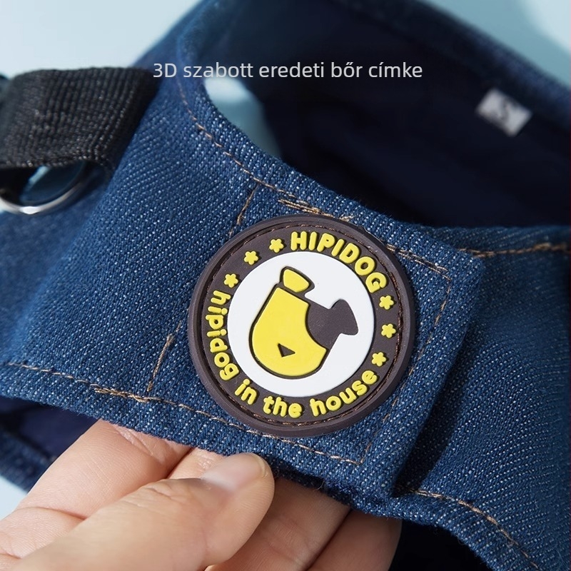 Denim mellény-hám kis méretű kutyáknak