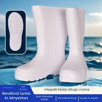 Uniszex EVA esőcsizma, magas cső, csúszásmentes talp, meleg műszőrme bélés