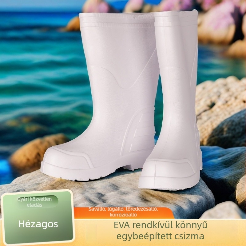 Uniszex EVA esőcsizma, magas cső, csúszásmentes talp, meleg műszőrme bélés