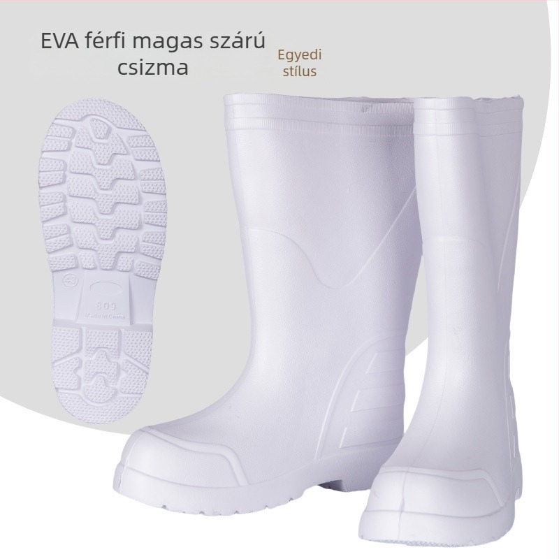Uniszex EVA esőcsizma, magas cső, csúszásmentes talp, meleg műszőrme bélés