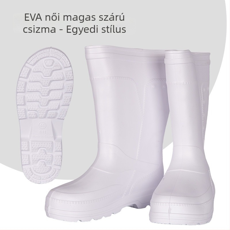 Uniszex EVA esőcsizma, magas cső, csúszásmentes talp, meleg műszőrme bélés