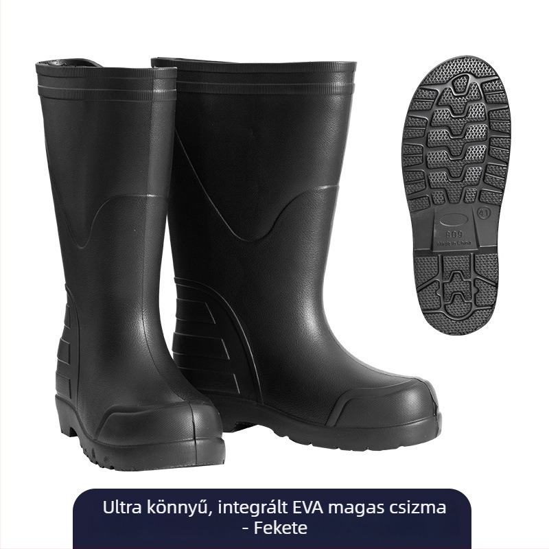 Uniszex EVA esőcsizma, magas cső, csúszásmentes talp, meleg műszőrme bélés