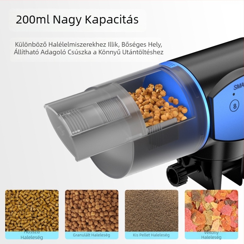 Okos időzítővel ellátott akváriumi etető, nagy kapacitású