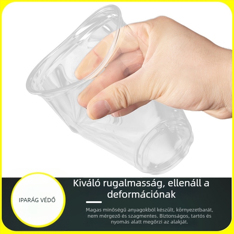 Egyszer használatos PET kávés pohár testre szabható logóval UV nyomtatással, kapacitás 75/7/9/10/12/14/16/20 oz, alkalmas kávézókban, hideg italokhoz, milk tea-hoz és desszertekhez.