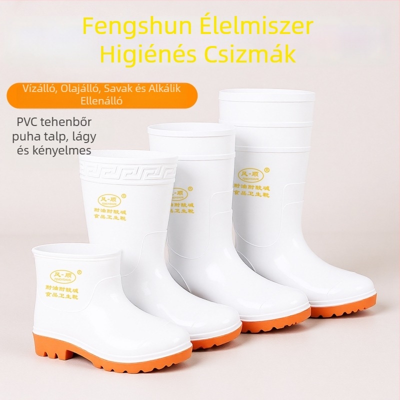 Élelmiszeripari higiénikus csizma, magas szárú, PVC felsőrész, csúszásmentes, olaj- és sav-bázis-ellenálló, vízálló