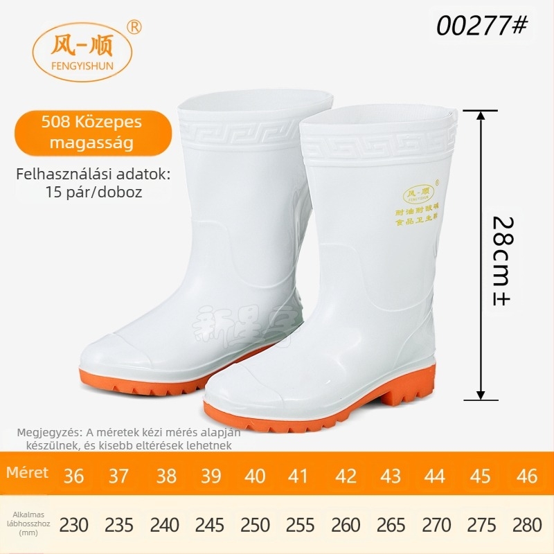 Élelmiszeripari higiénikus csizma, magas szárú, PVC felsőrész, csúszásmentes, olaj- és sav-bázis-ellenálló, vízálló