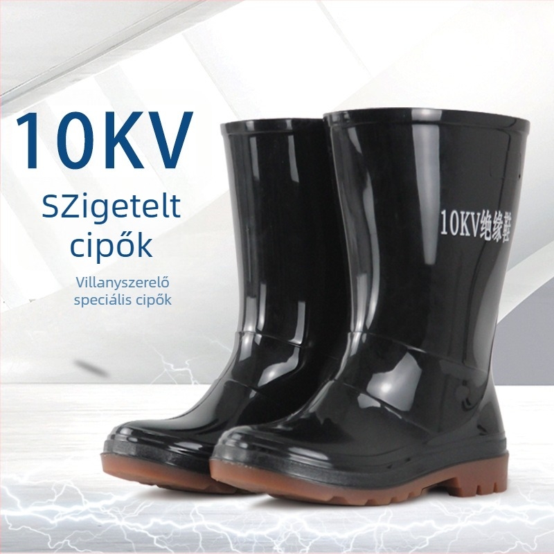 Esőcsizmák 10KV szigeteléssel, modell JX-10KV, felső PVC, talp PVC, magas szár