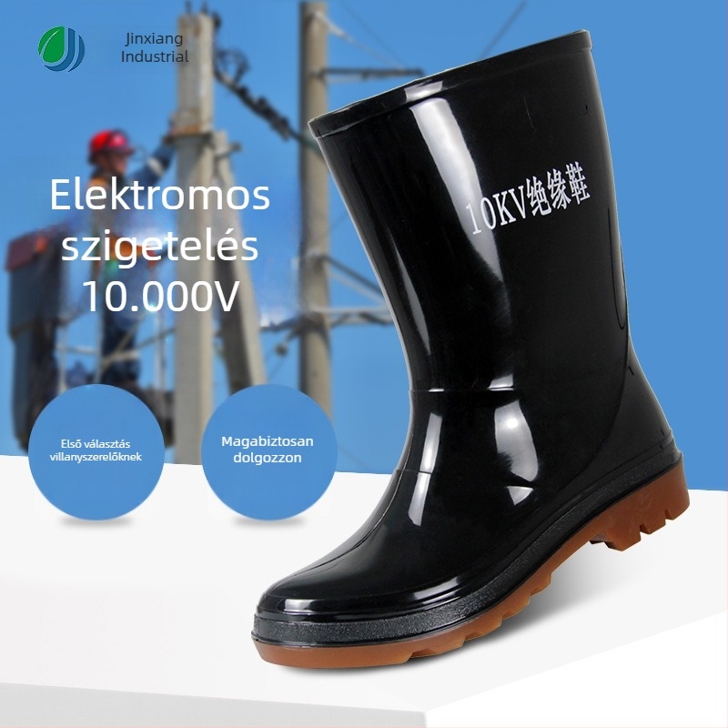 Esőcsizmák 10KV szigeteléssel, modell JX-10KV, felső PVC, talp PVC, magas szár