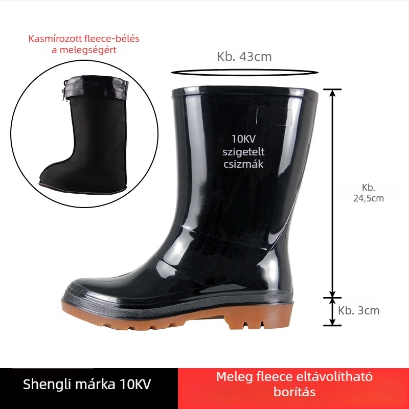 Esőcsizmák 10KV szigeteléssel, modell JX-10KV, felső PVC, talp PVC, magas szár