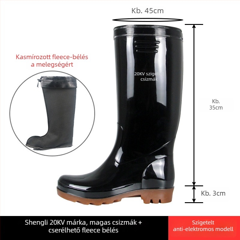 Esőcsizmák 10KV szigeteléssel, modell JX-10KV, felső PVC, talp PVC, magas szár
