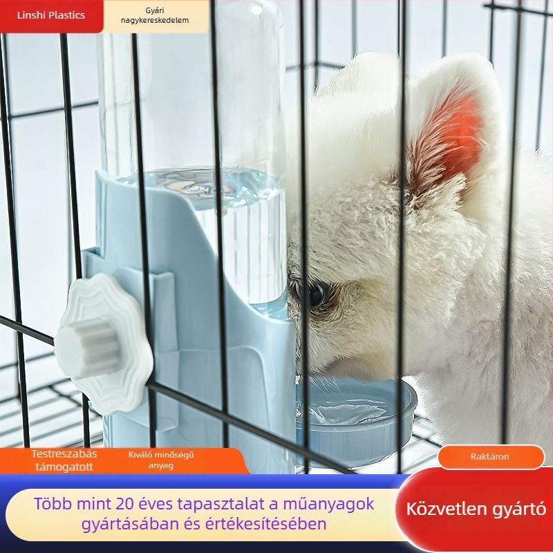 Függő macska vízadagoló és tál, automata etető és itató, nyúlketrechez való víztartó üveg, háziállat felszerelés