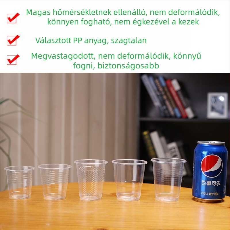 Egyszer használatos, átlátszó műanyag pohár, kör alakú, kapacitás 101-200 ml, PP/PS anyag, biológiailag lebomló