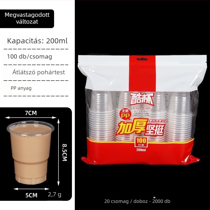 Egyszer használatos, átlátszó műanyag pohár, kör alakú, kapacitás 101-200 ml, PP/PS anyag, biológiailag lebomló