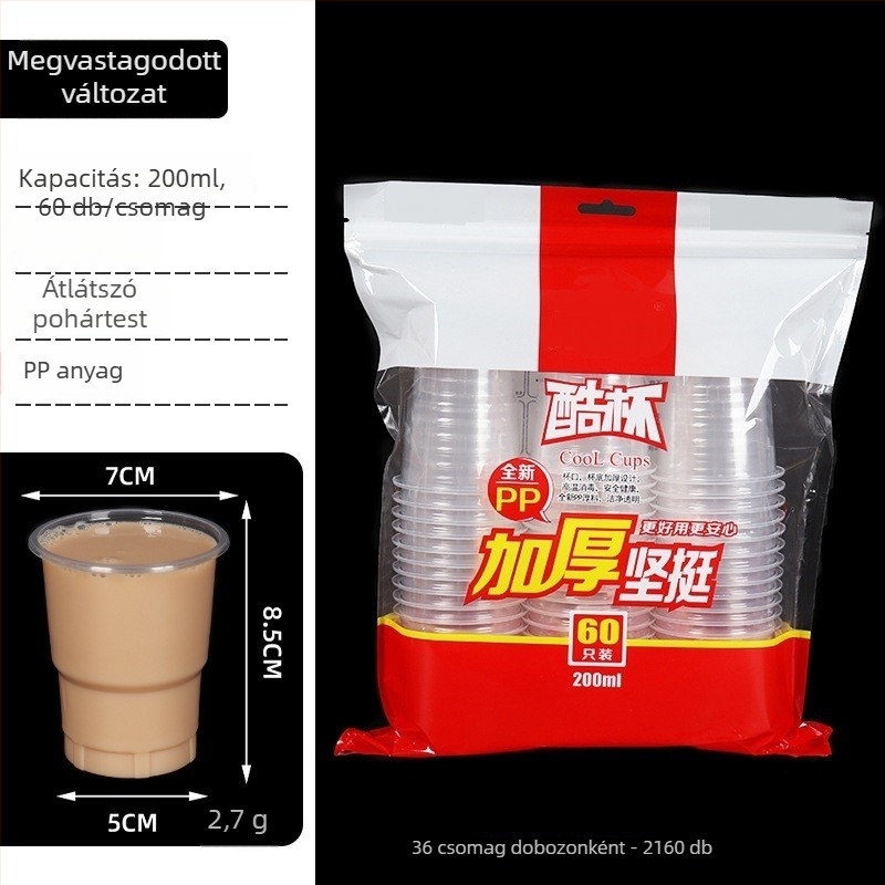 Egyszer használatos, átlátszó műanyag pohár, kör alakú, kapacitás 101-200 ml, PP/PS anyag, biológiailag lebomló