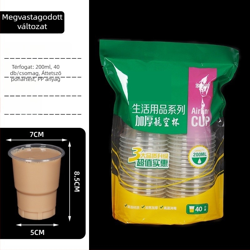 Egyszer használatos, átlátszó műanyag pohár, kör alakú, kapacitás 101-200 ml, PP/PS anyag, biológiailag lebomló