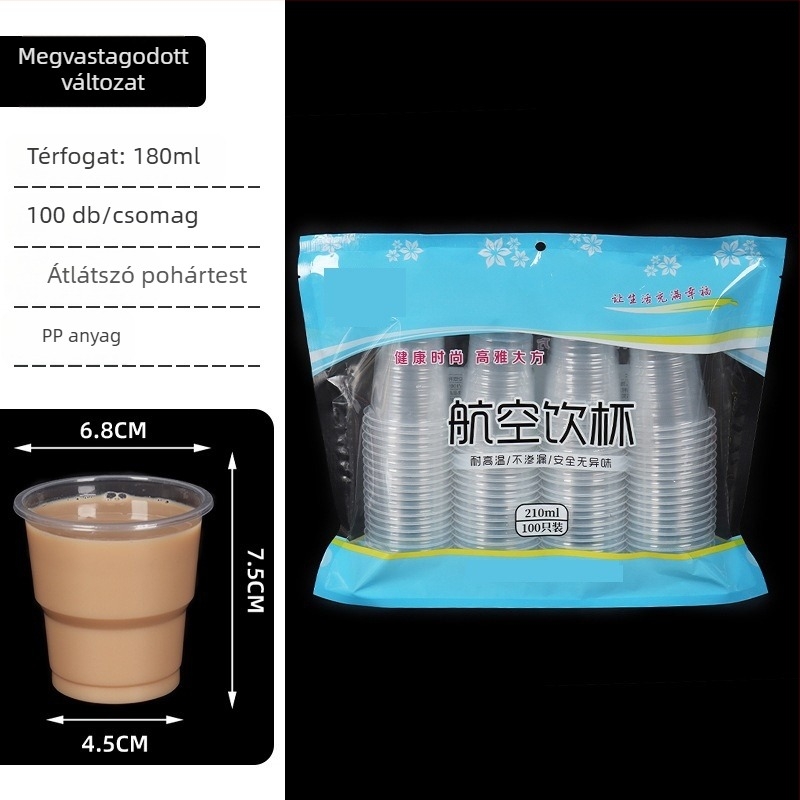 Egyszer használatos, átlátszó műanyag pohár, kör alakú, kapacitás 101-200 ml, PP/PS anyag, biológiailag lebomló