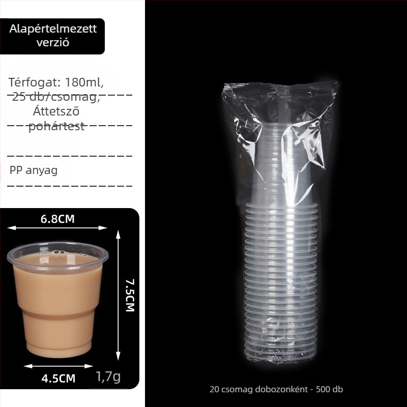 Egyszer használatos, átlátszó műanyag pohár, kör alakú, kapacitás 101-200 ml, PP/PS anyag, biológiailag lebomló