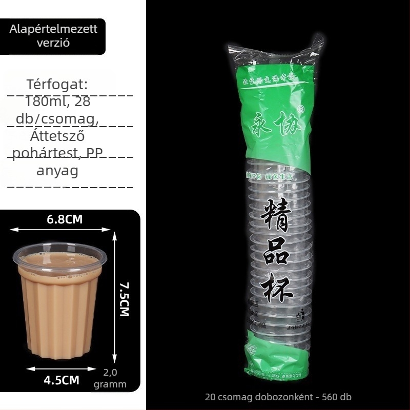 Egyszer használatos, átlátszó műanyag pohár, kör alakú, kapacitás 101-200 ml, PP/PS anyag, biológiailag lebomló