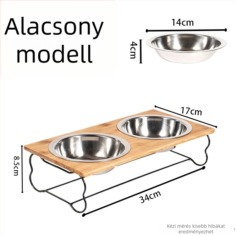 Fa etetőállvány rozsdamentes acél tálakkal macskáknak és kutyáknak